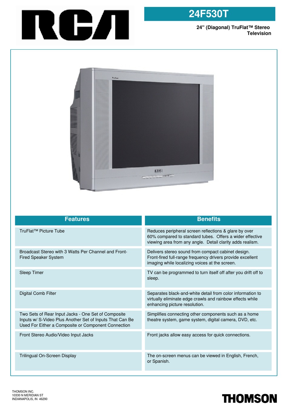 RCA 24F530T SPECIFICATION SHEET Pdf Download | ManualsLib