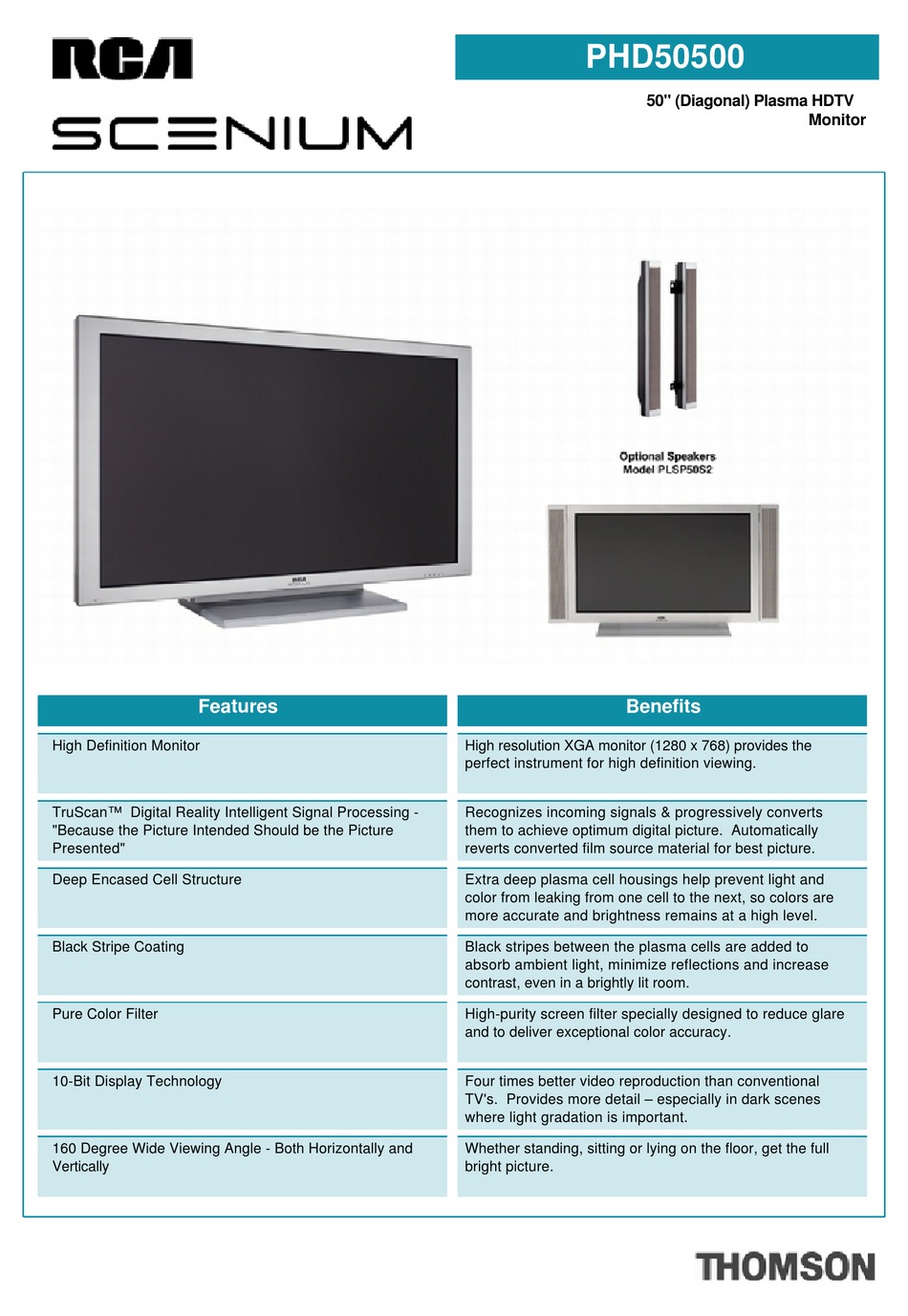 RCA SCENIUM PHD50500 BROCHURE & SPECS Pdf Download | ManualsLib