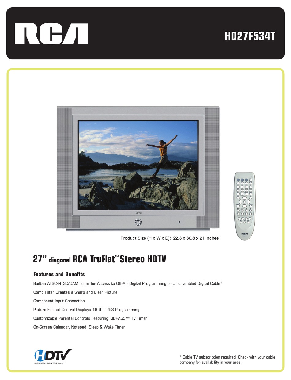 RCA TRUFLAT HD30W854T SPECIFICATIONS Pdf Download ManualsLib