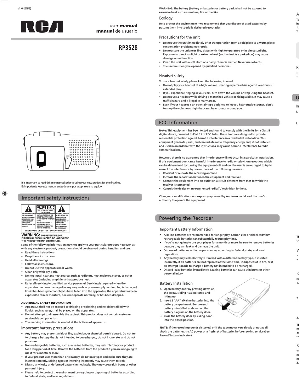 RCA RP3528 USER MANUAL Pdf Download | ManualsLib