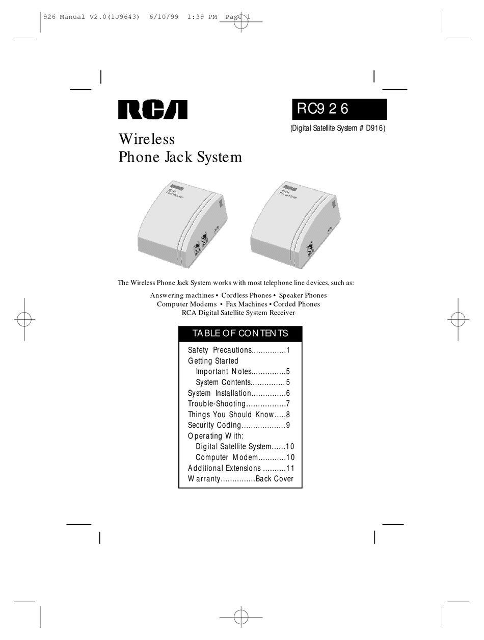 RCA RC920 Wireless Phone Jack Extension 
