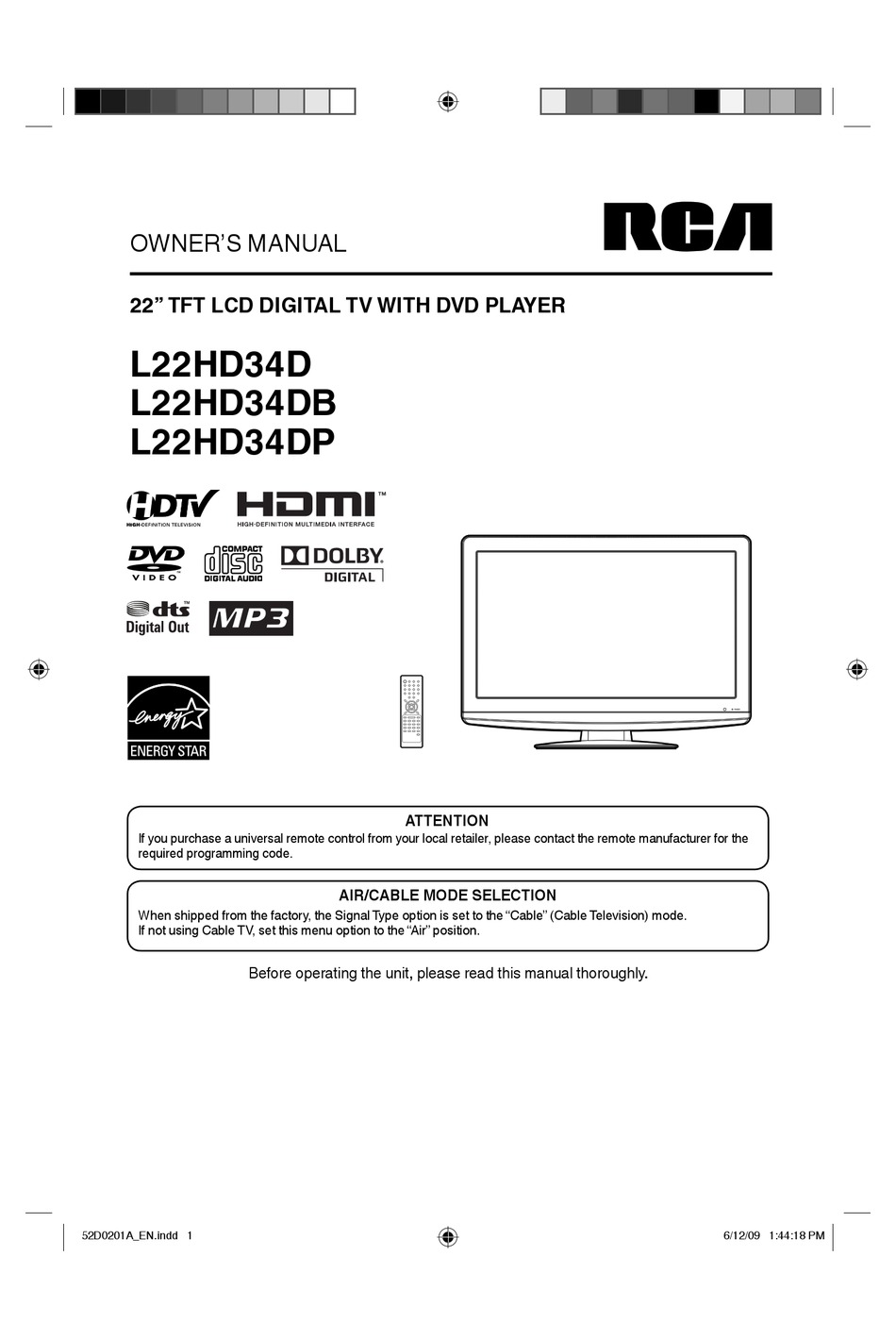 Rca L22hd34d Owner S Manual Pdf Download Manualslib