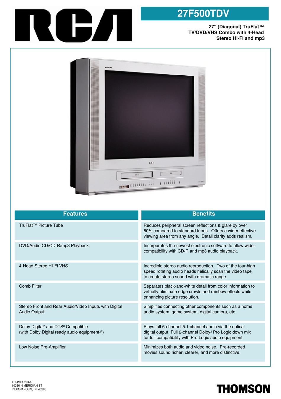 Rca Truflat 27f500tdv Technical Specifications Pdf Download Manualslib Rca Truflat 27f500tdv Technical Specifications Pdf Download Manualslib