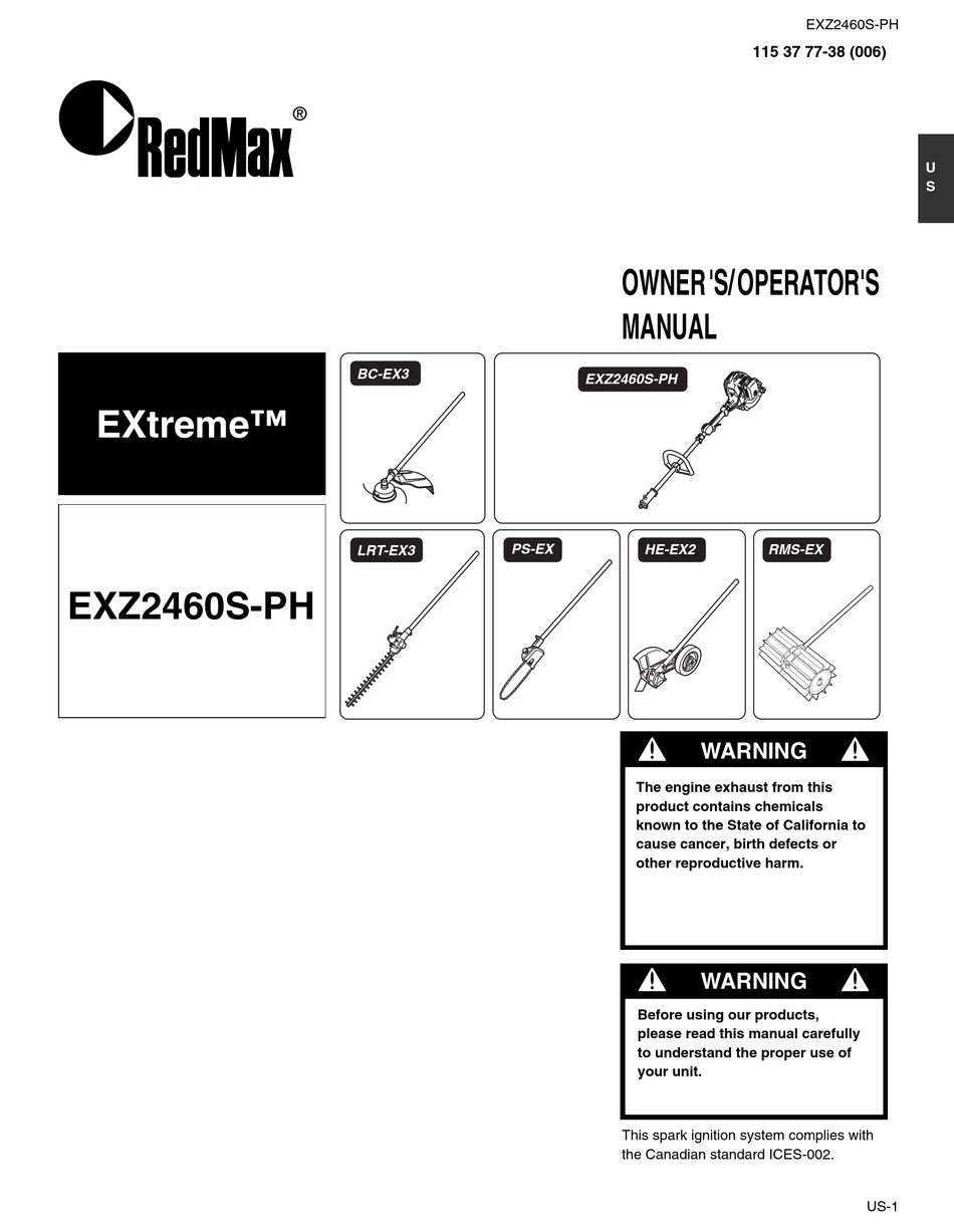 REDMAX EXTREME EXZ2460S-PH OWNER'S/OPERATOR'S MANUAL Pdf Download ...