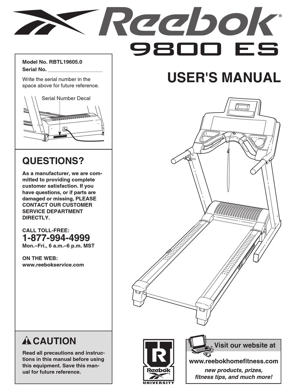 REEBOK TREADMILL RBTL19605.0 USER MANUAL Pdf Download ManualsLib
