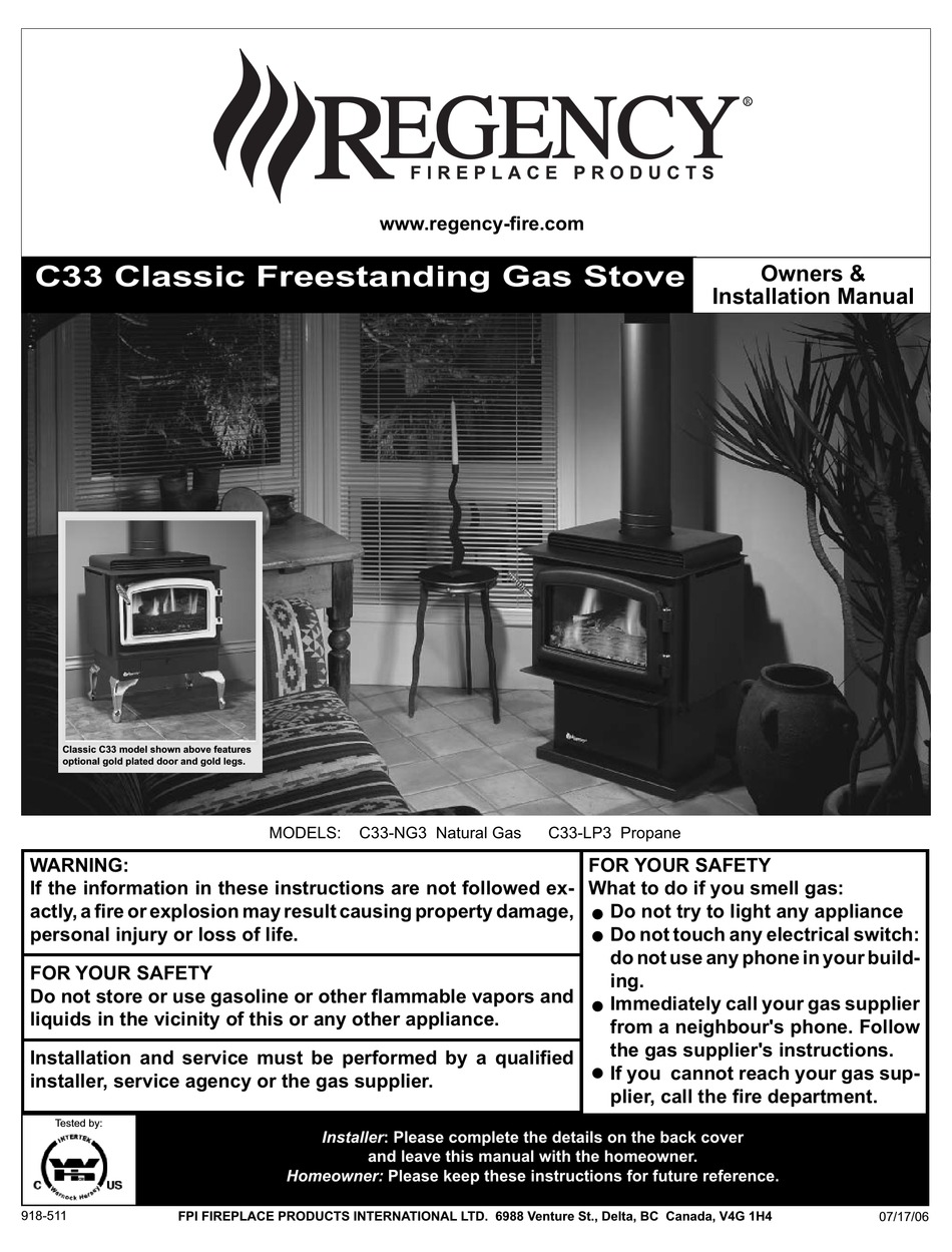 REGENCY C33-LP3 OWNERS u0026 INSTALLATION MANUAL Pdf Download | ManualsLib