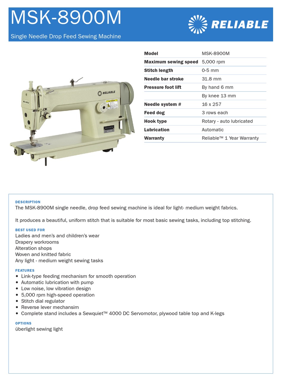 RELIABLE MSK-8900M SPECIFICATION SHEET Pdf Download | ManualsLib