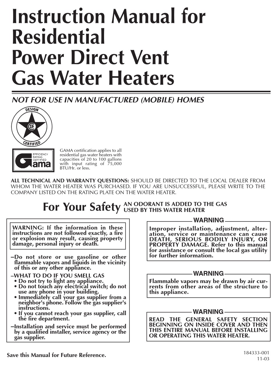 RELIANCE WATER HEATERS 1103 INSTRUCTION MANUAL Pdf Download ManualsLib