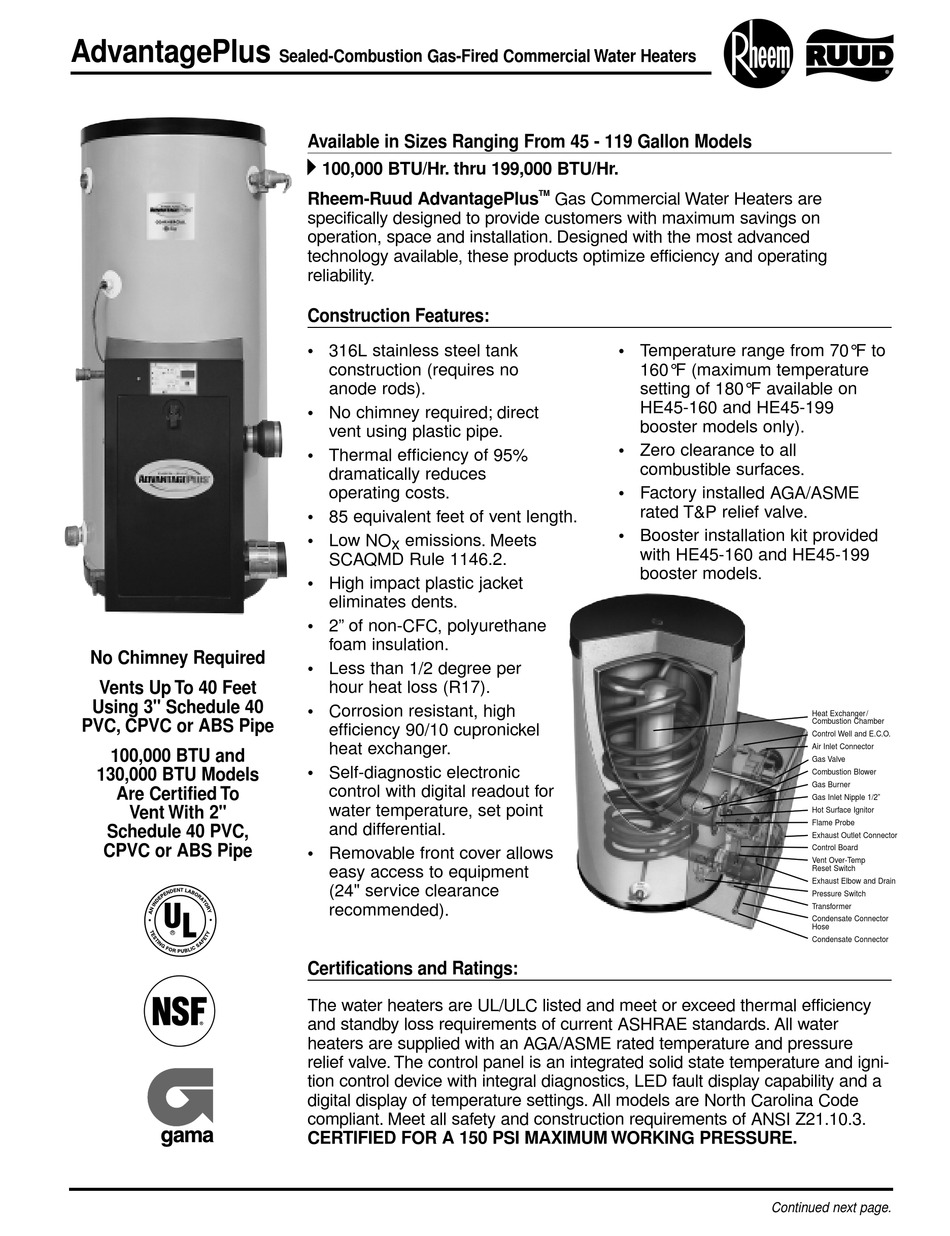 RHEEM 100 DATASHEET Pdf Download | ManualsLib