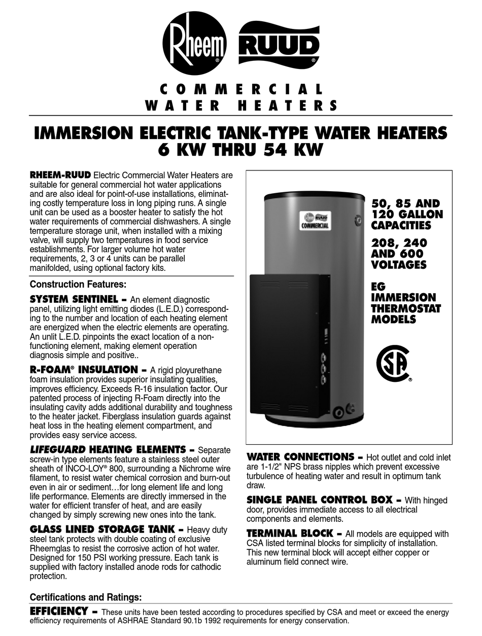 RHEEM 54 KW DATASHEET Pdf Download | ManualsLib