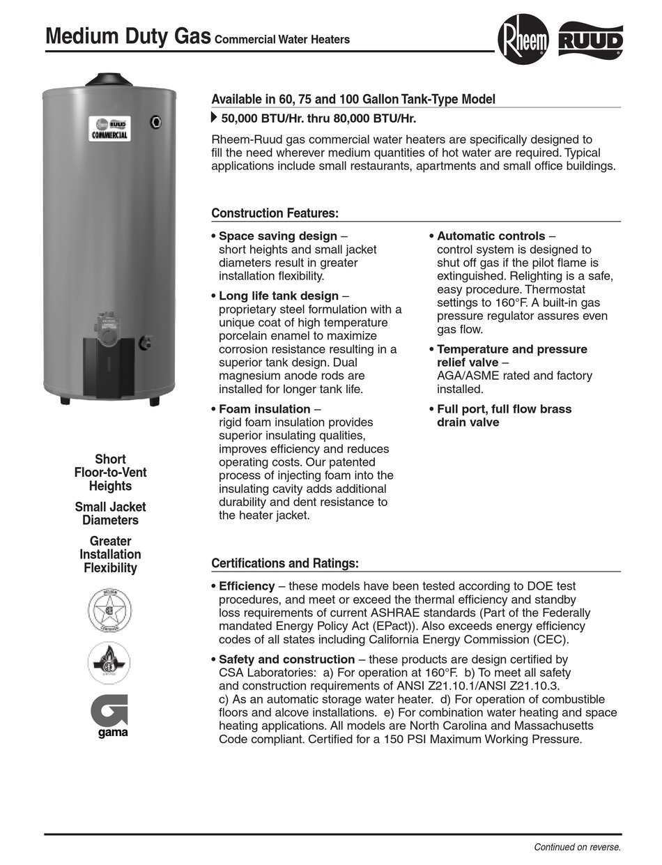 Ruud Commercial Water Heater 2025