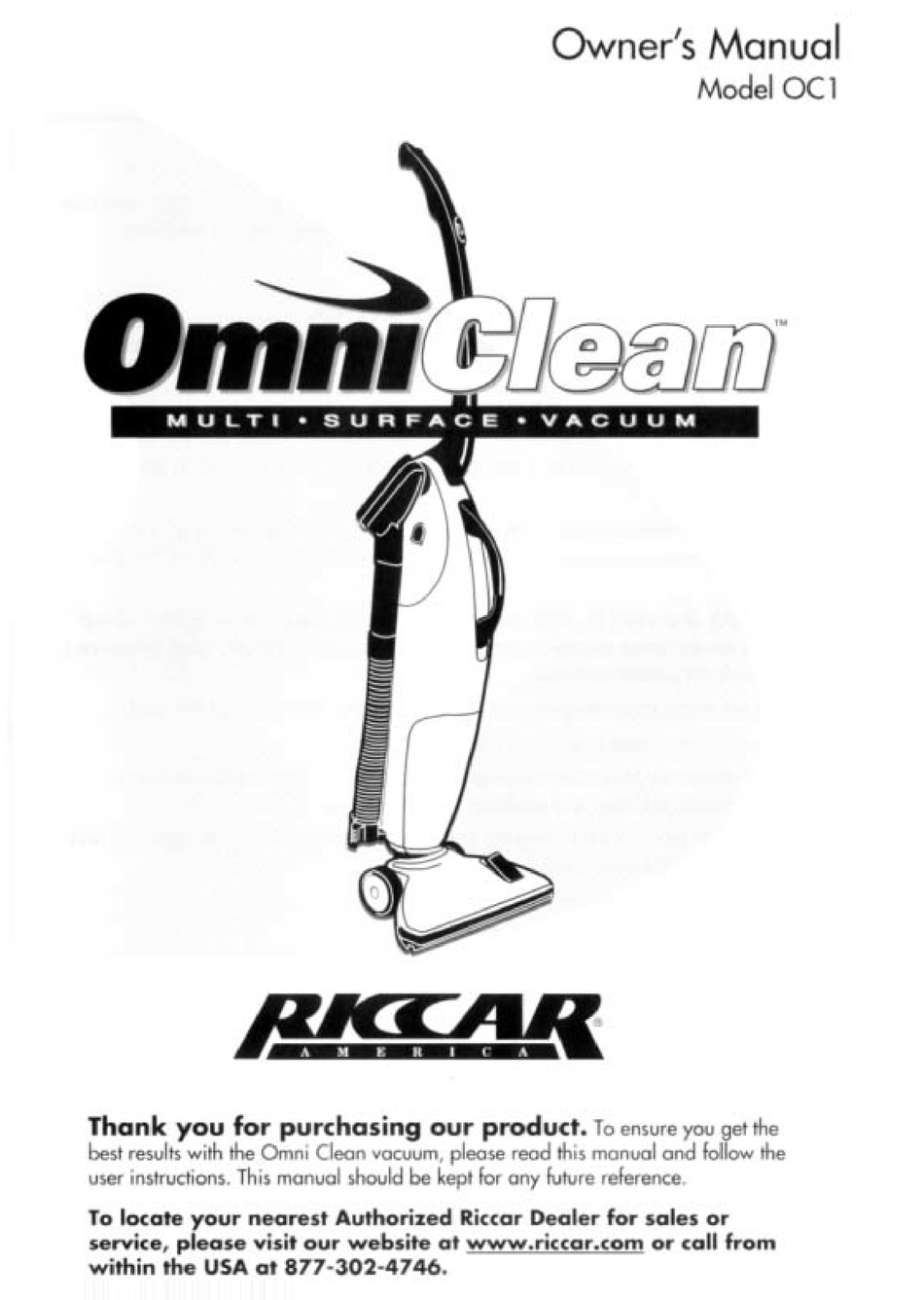 RICCAR OMNICLEAN OC1 OWNER'S MANUAL Pdf Download ManualsLib