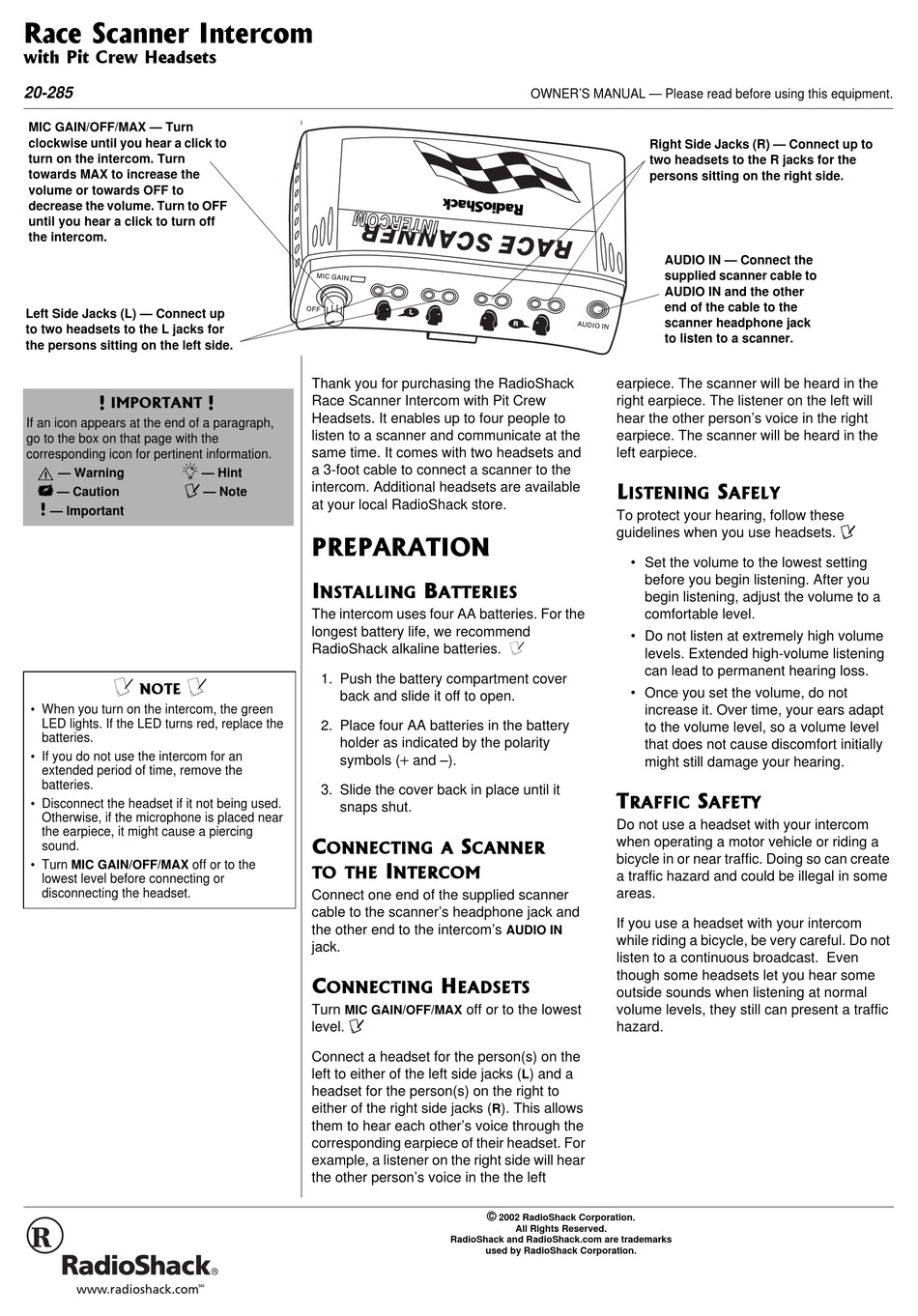 RADIO SHACK 20285 OWNER