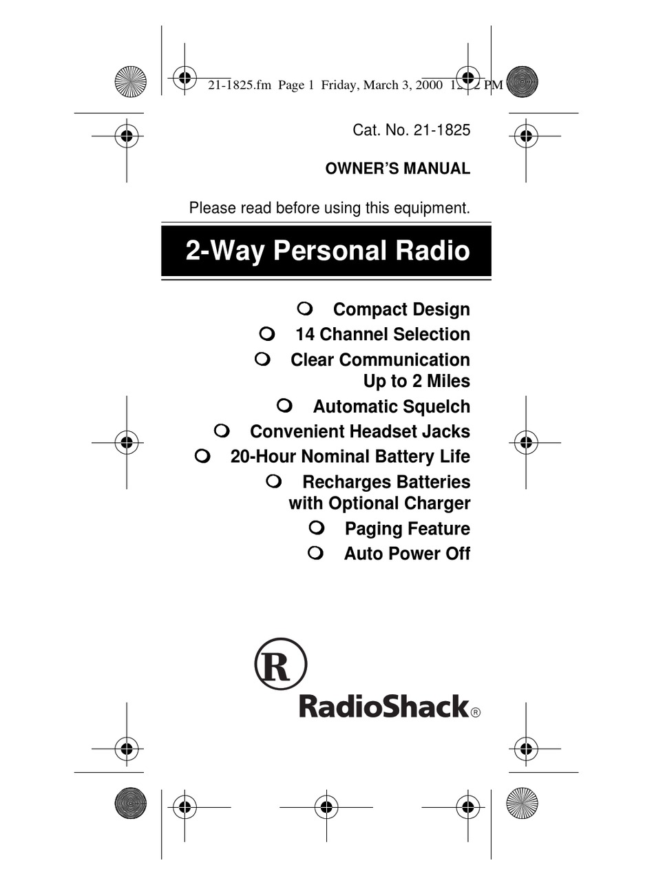RADIO SHACK 21-1825 OWNER'S MANUAL Pdf Download | ManualsLib