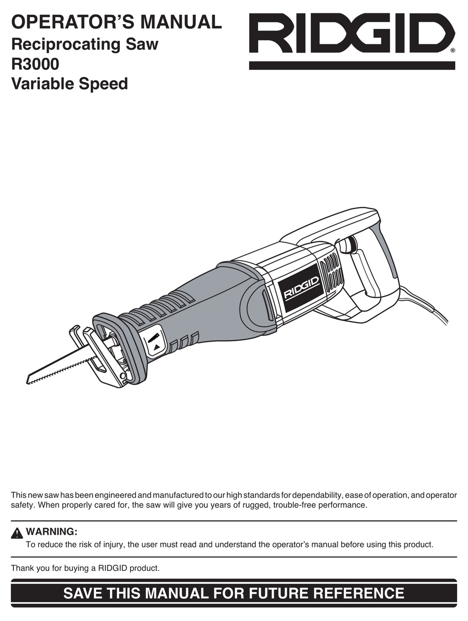 Ridgid r3001 reciprocating online saw