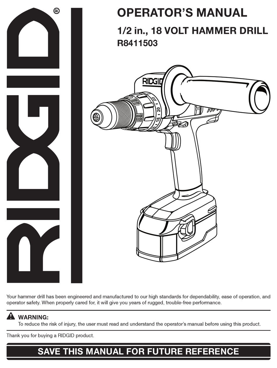RIDGID R8411503 OPERATOR'S MANUAL Pdf Download | ManualsLib