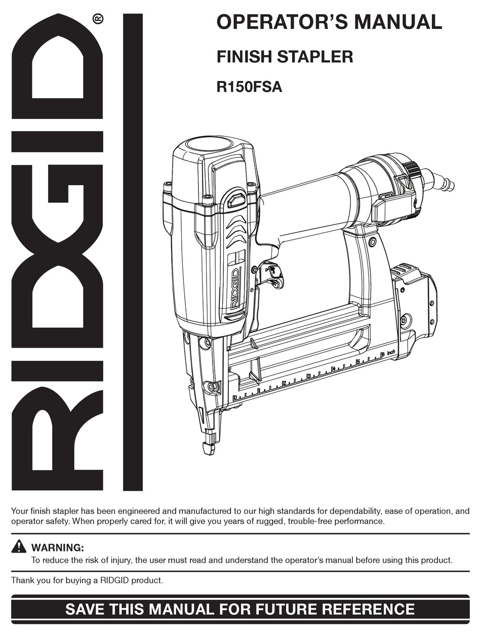 RIDGID FINISH STAPLER R150FSA OPERATOR'S MANUAL Pdf Download ManualsLib