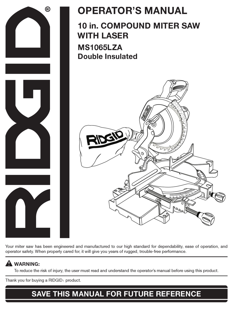 RIDGID MS1065LZA OPERATOR'S MANUAL Pdf 