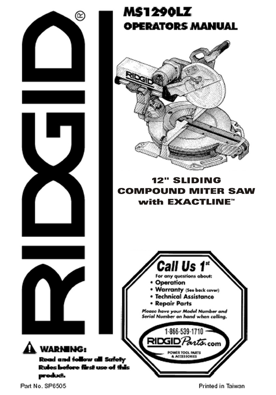 RIDGID MS1290LZ OPERATOR'S MANUAL Pdf Download | ManualsLib