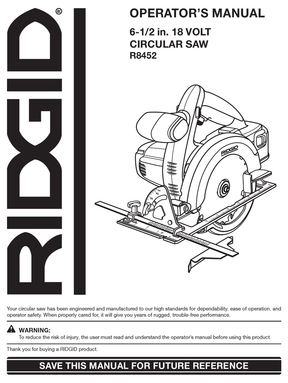 RIDGID R8452 OPERATOR S MANUAL Pdf Download ManualsLib