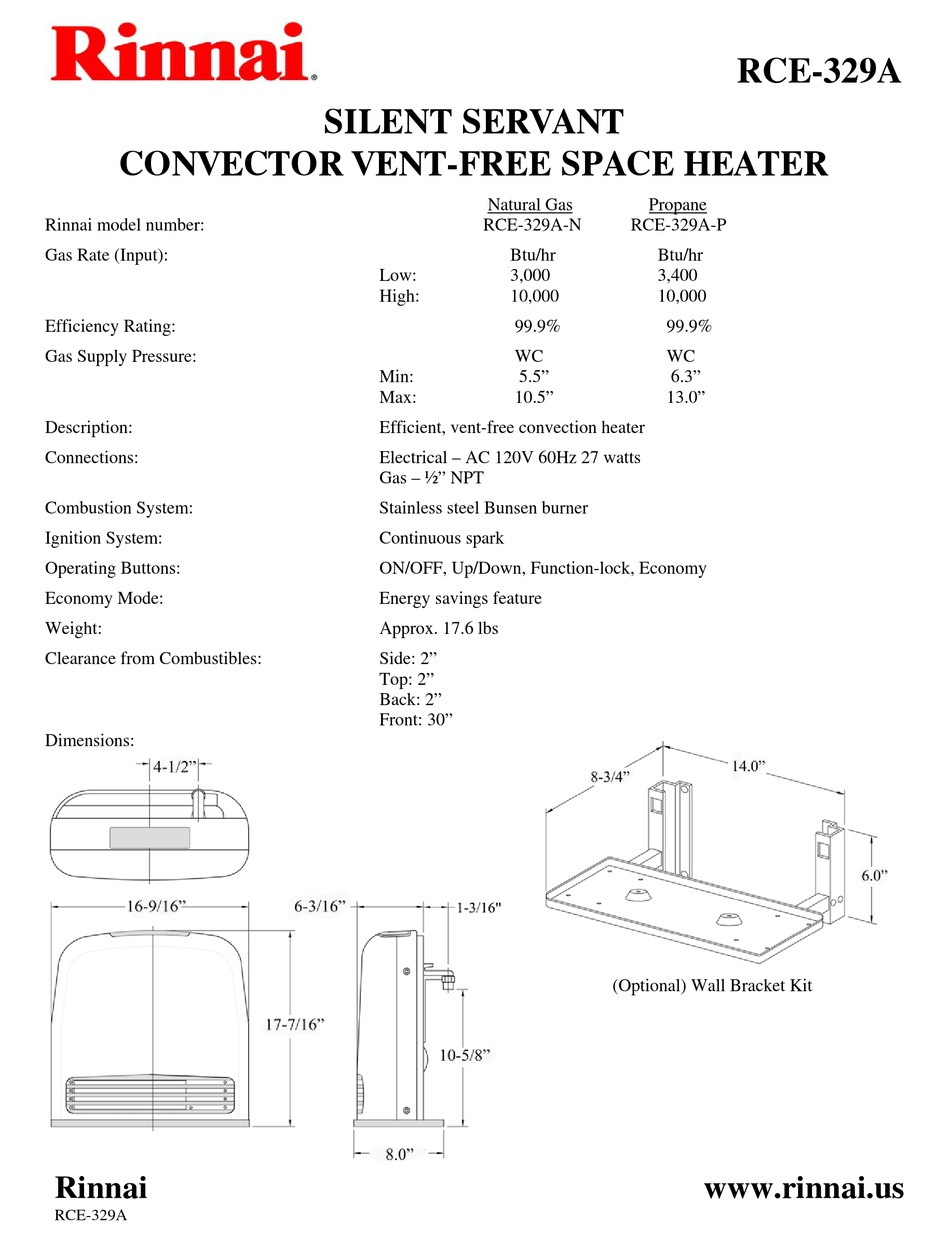 RINNAI RCE-329A SPECIFICATIONS Pdf Download | ManualsLib