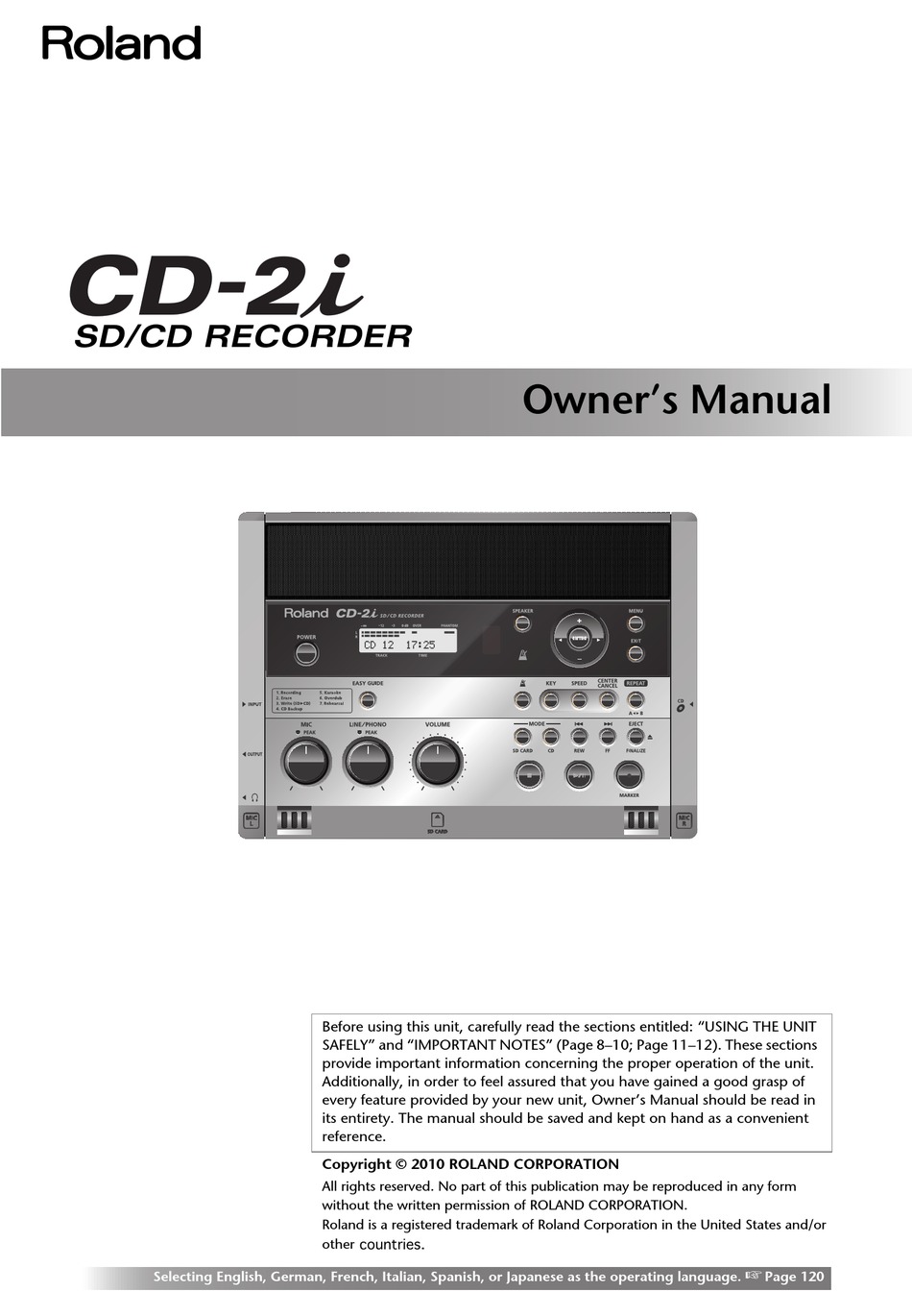 ROLAND CD-2I OWNER'S MANUAL Pdf Download | ManualsLib