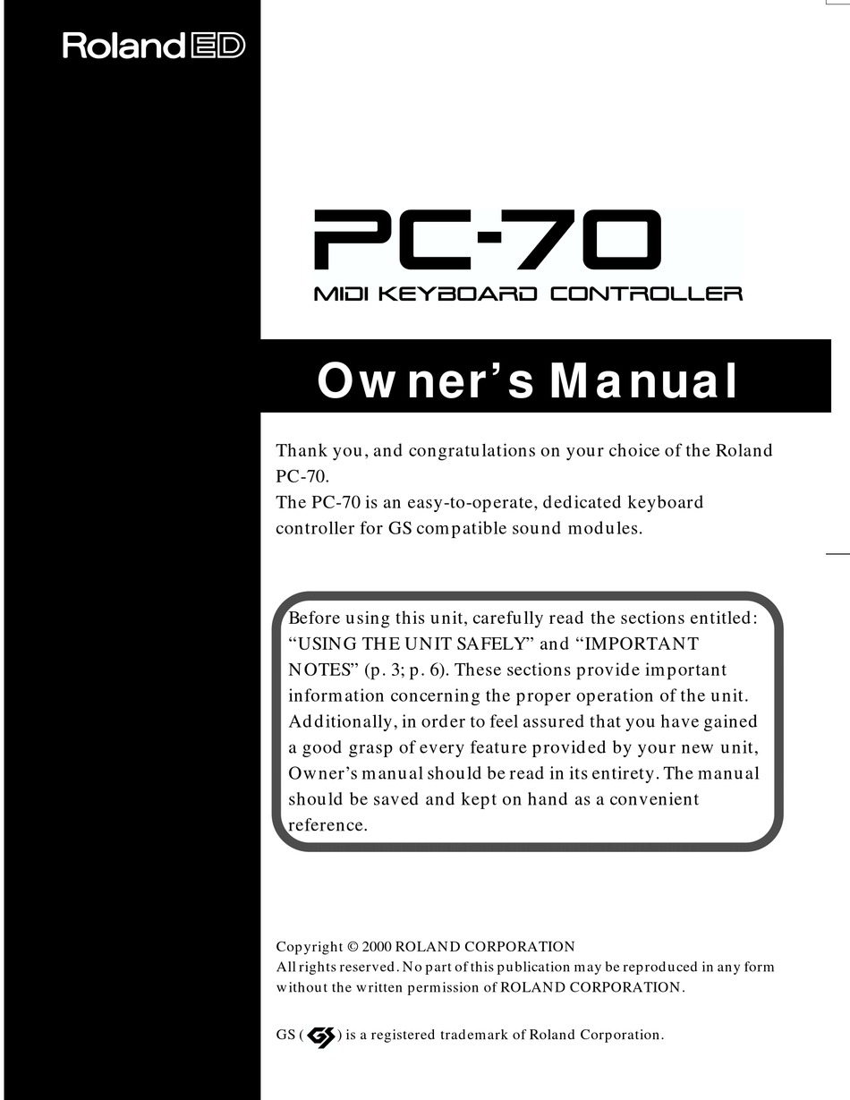 ROLAND PC-70 OWNER'S MANUAL Pdf Download | ManualsLib