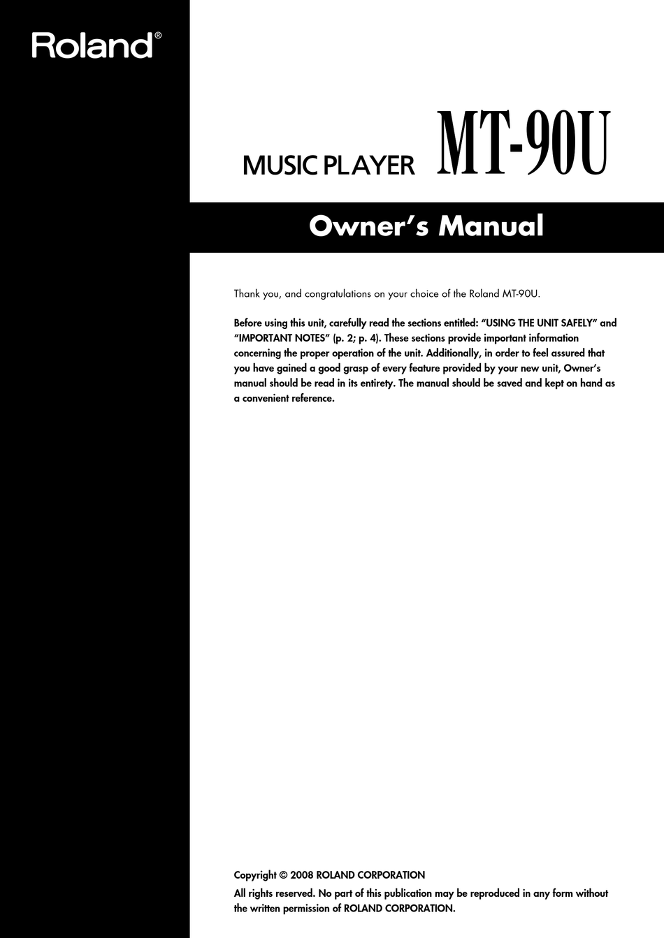 ROLAND MT-90U OWNER'S MANUAL Pdf Download | ManualsLib