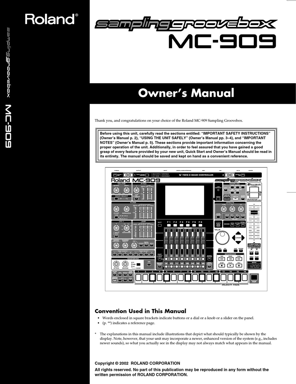 Roland Mc 909 Owner S Manual Pdf Download Manualslib