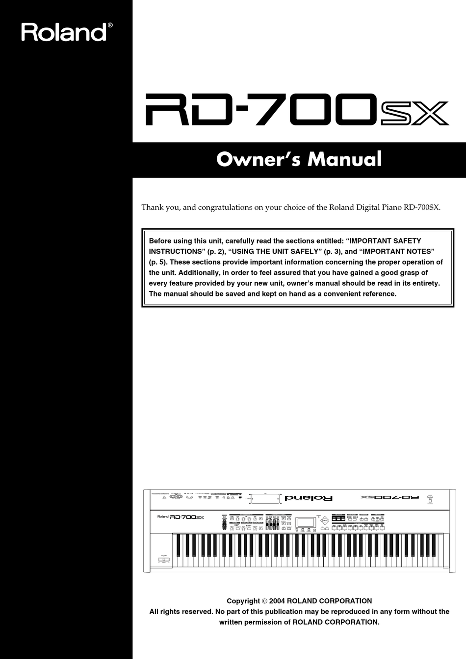 ROLAND RD-700SX OWNER'S MANUAL Pdf Download | ManualsLib