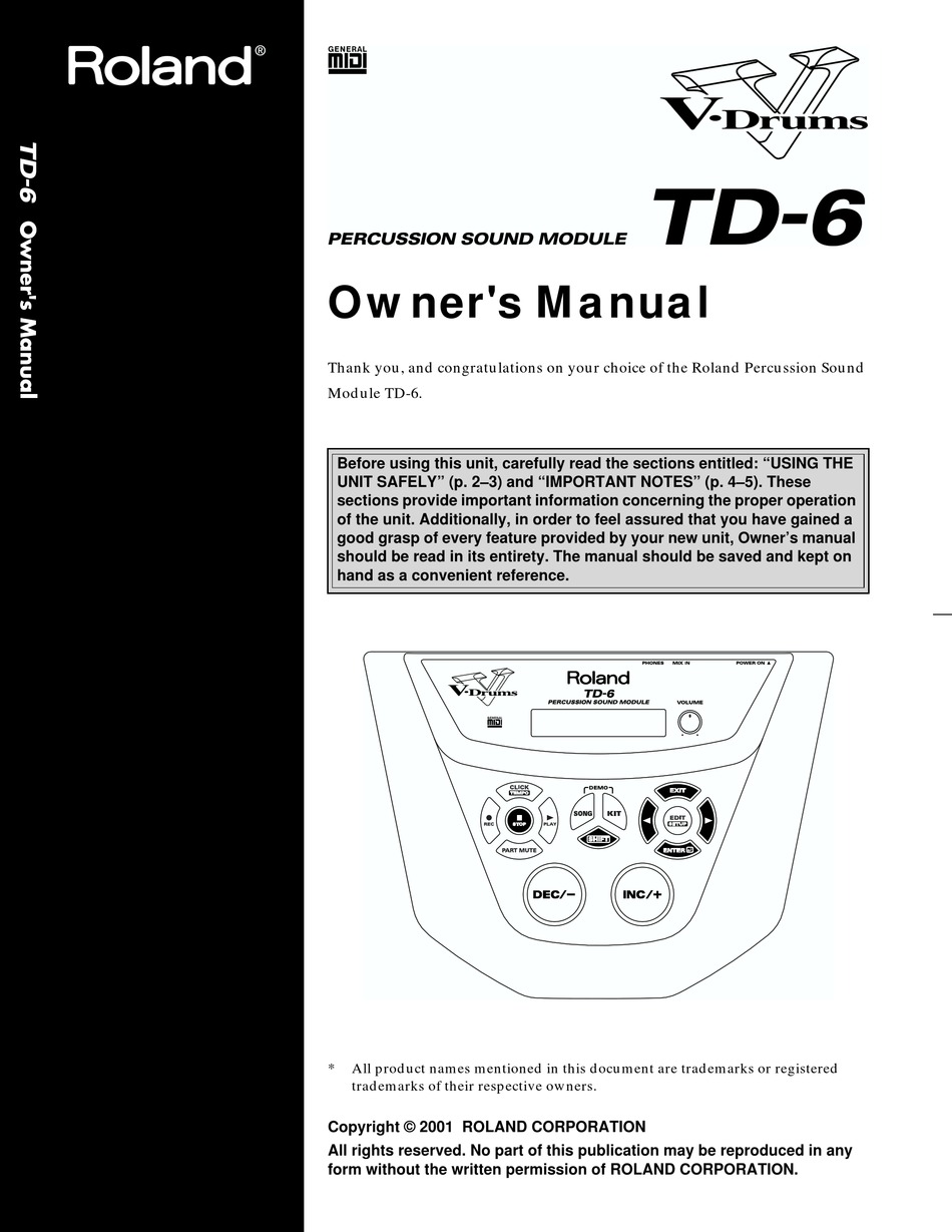 ROLAND TD-6 OWNER'S MANUAL Pdf Download | ManualsLib