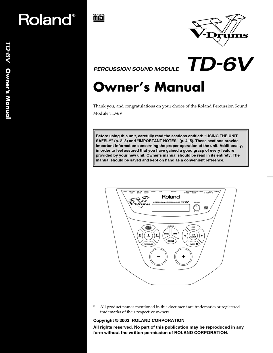 ROLAND TD-6V OWNER'S MANUAL Pdf Download | ManualsLib