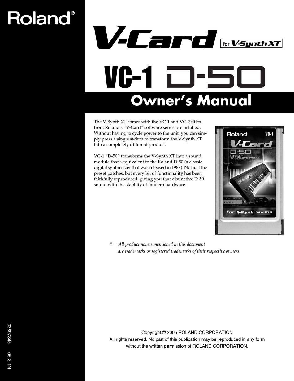 Roland V Card Vc 1 D 50 Owner S Manual Pdf Download Manualslib