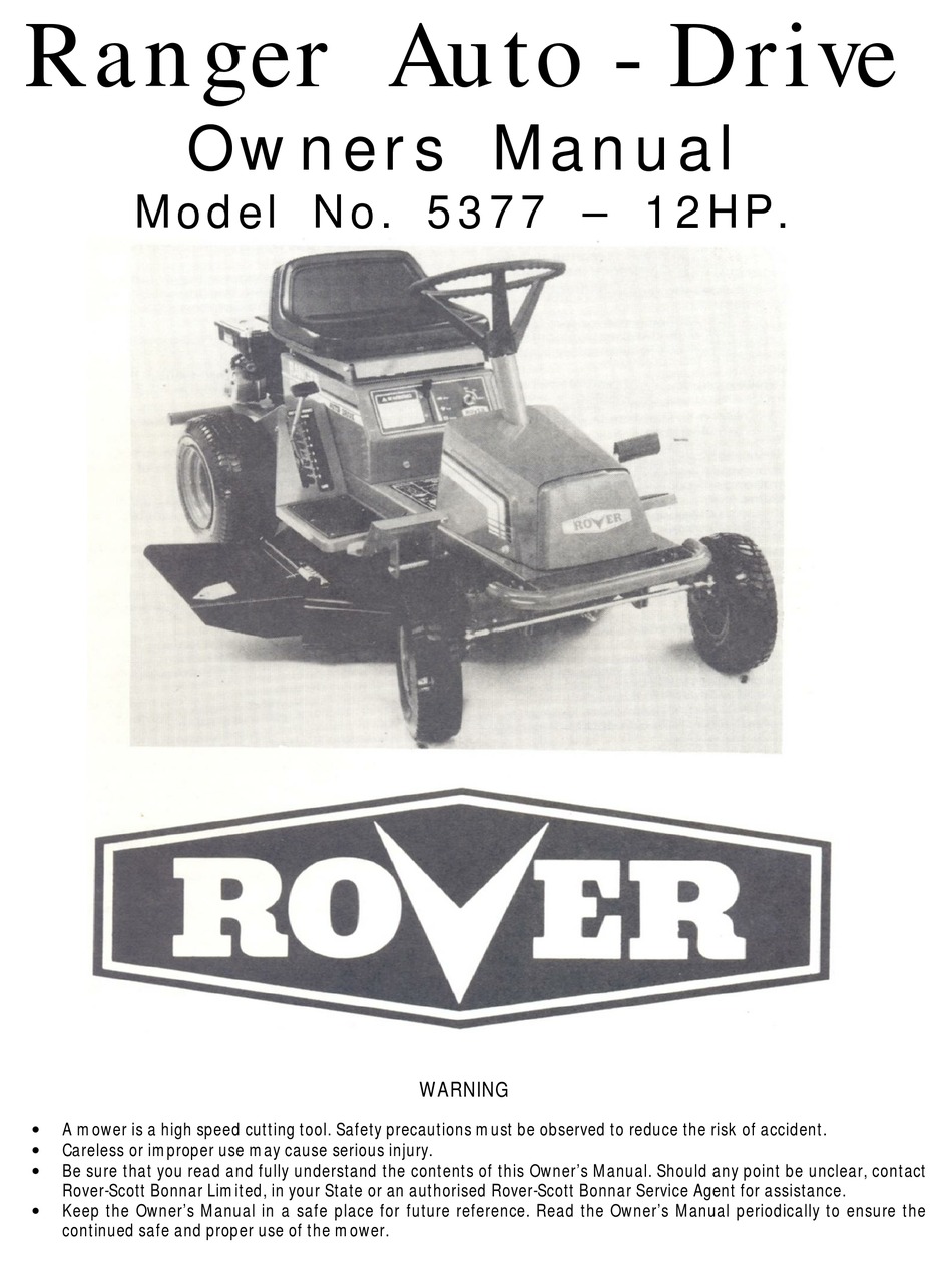 Rover Ranger XC 52150 52155 Ride-on Mower 15 page Owners Manual CD PDF DISC 