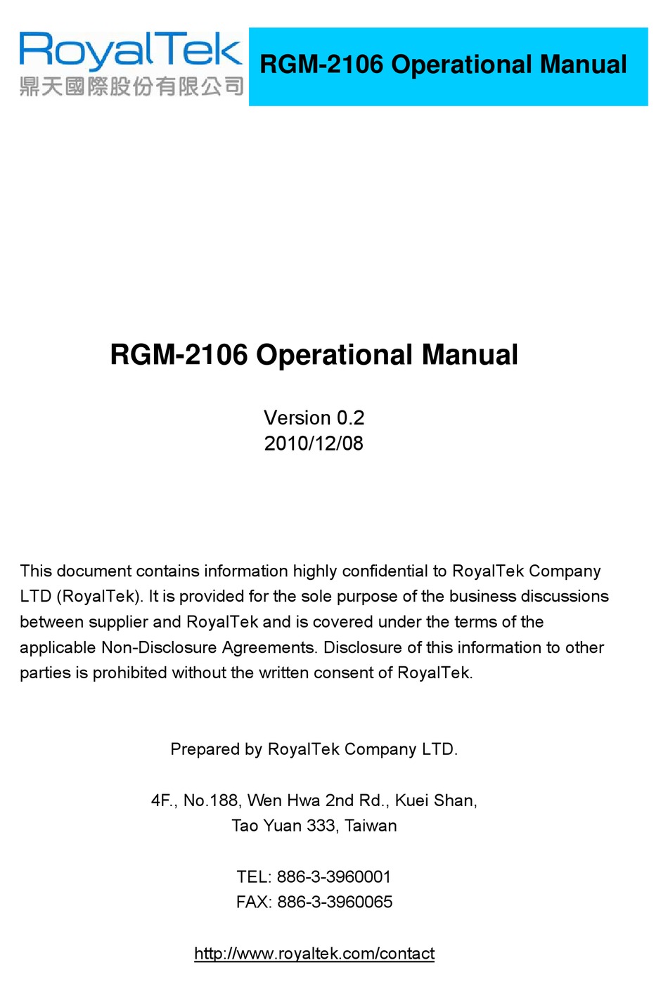 Royaltek Rgm 2106 Operational Manual Pdf Download Manualslib