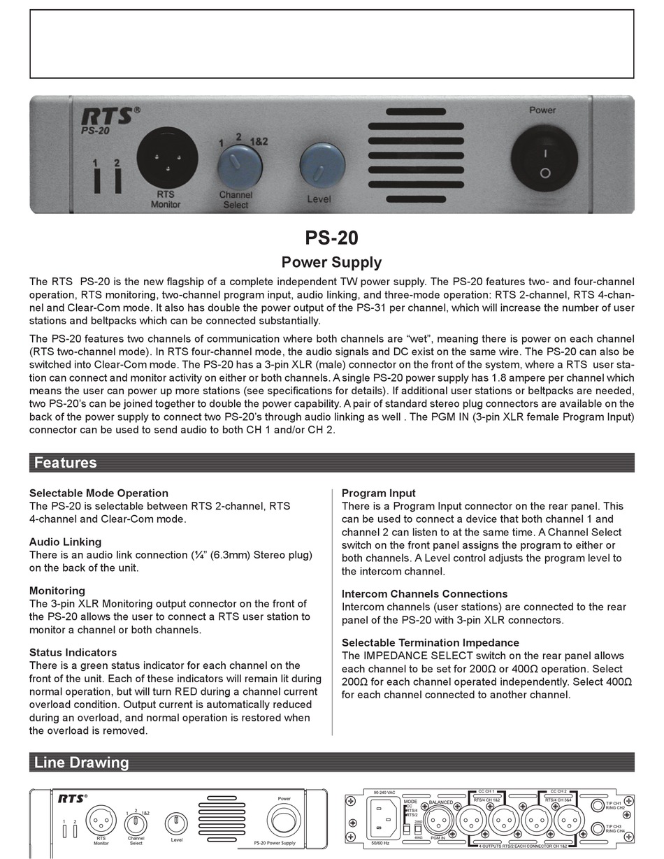 RTS PS20 SPECIFICATION SHEET Pdf Download ManualsLib