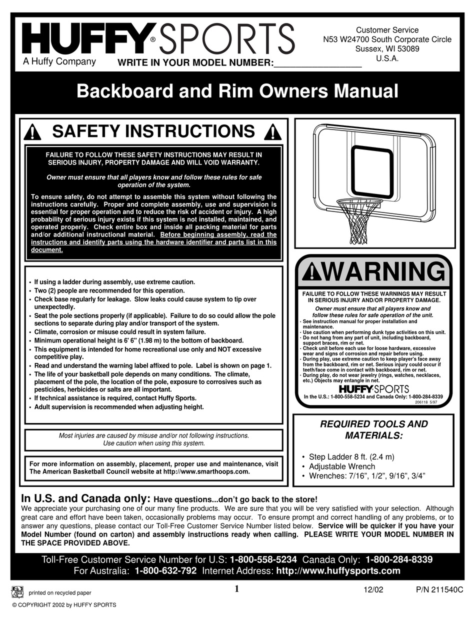 HUFFY 211540C OWNER'S MANUAL Pdf Download ManualsLib