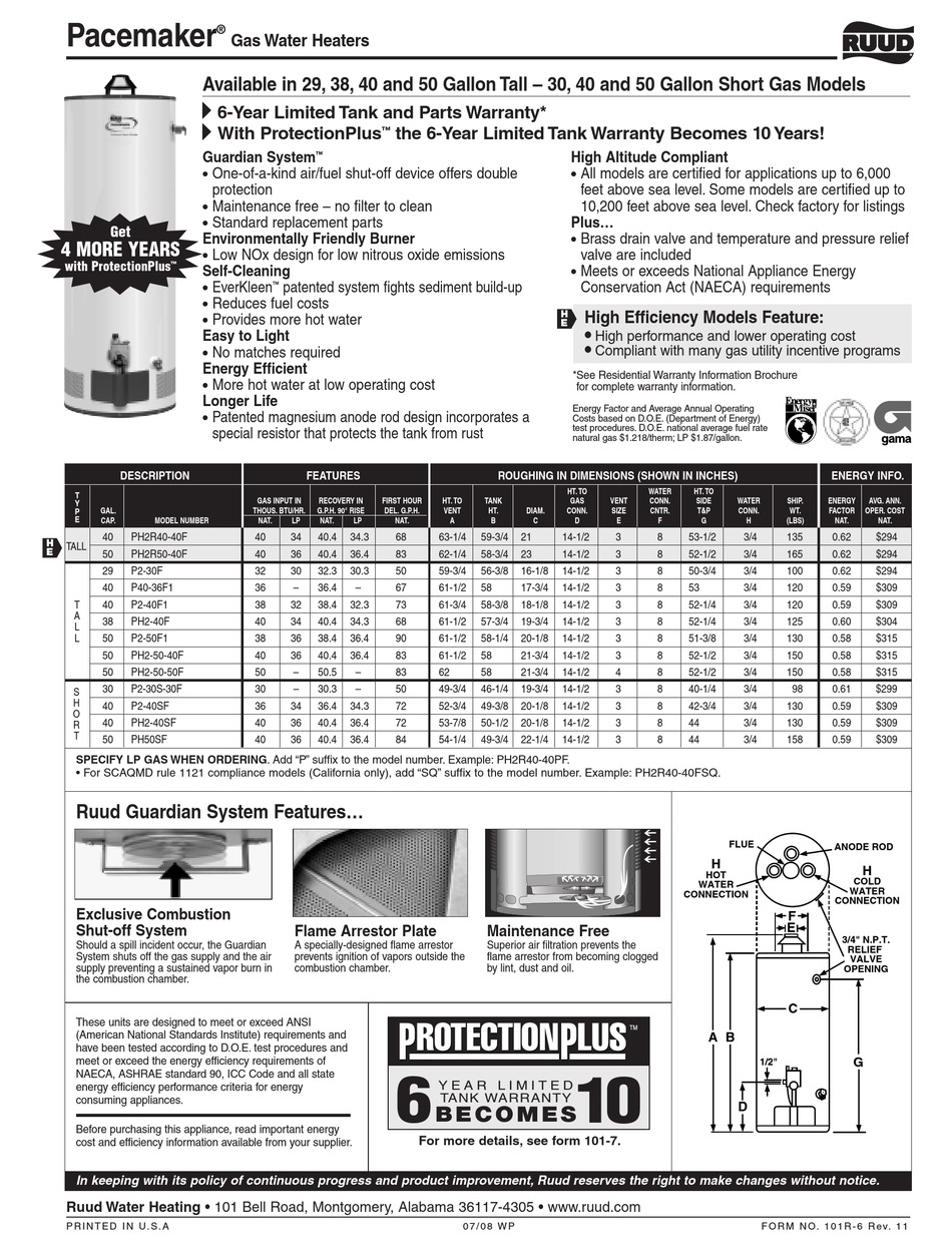 ruud pacemaker gas water heater