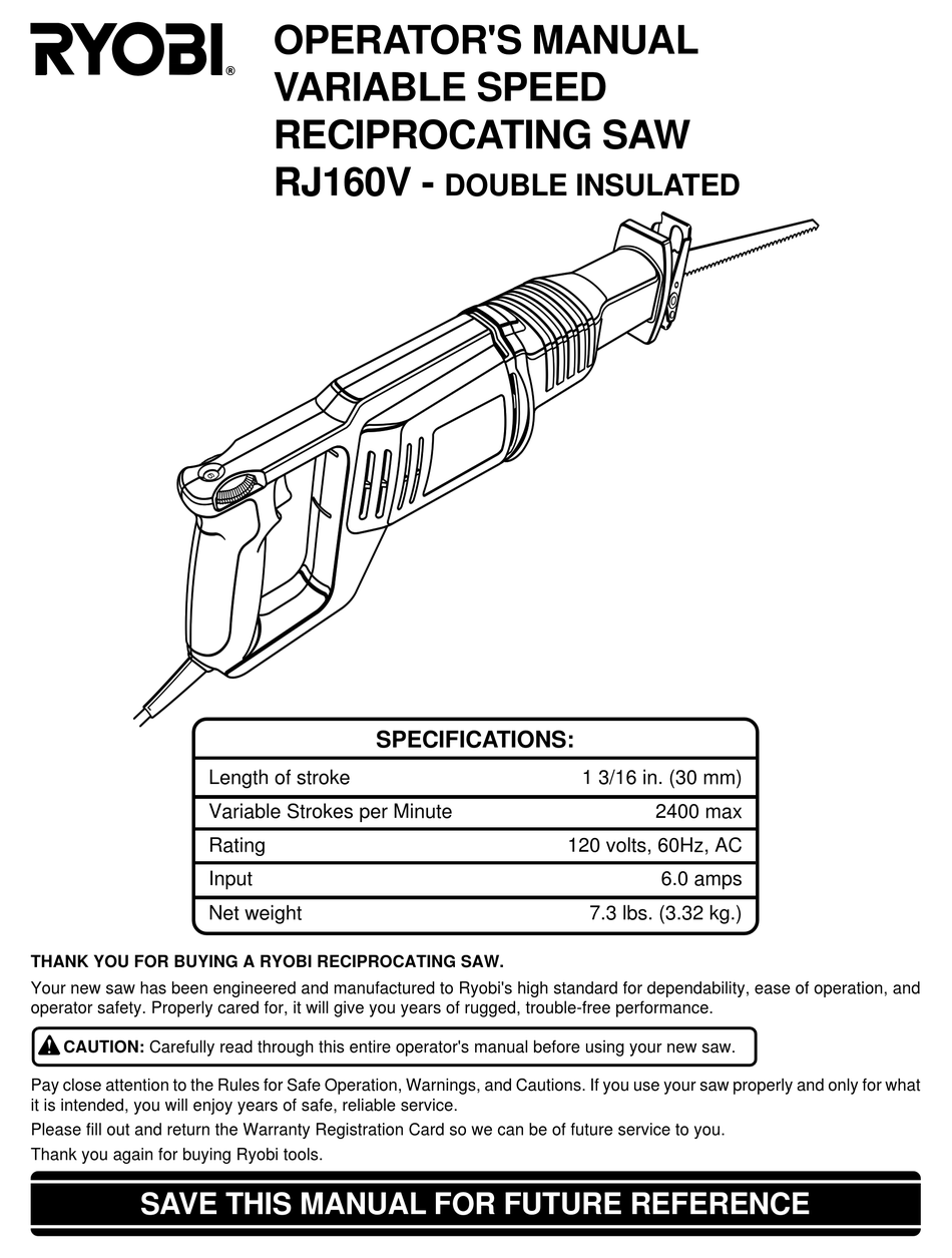 RYOBI RJ160V OPERATOR'S MANUAL Pdf Download ManualsLib