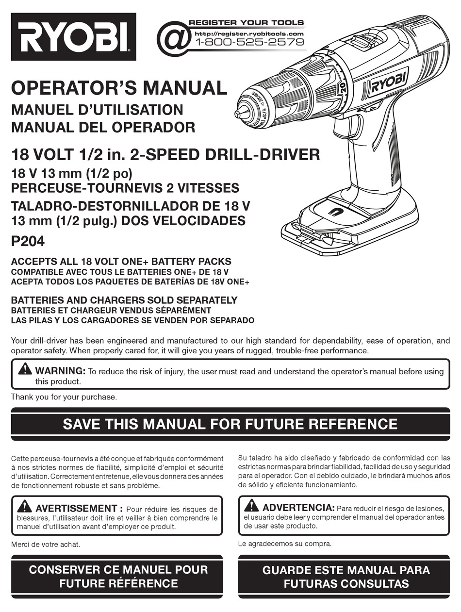 RYOBI P204 OPERATOR'S MANUAL Pdf Download | ManualsLib