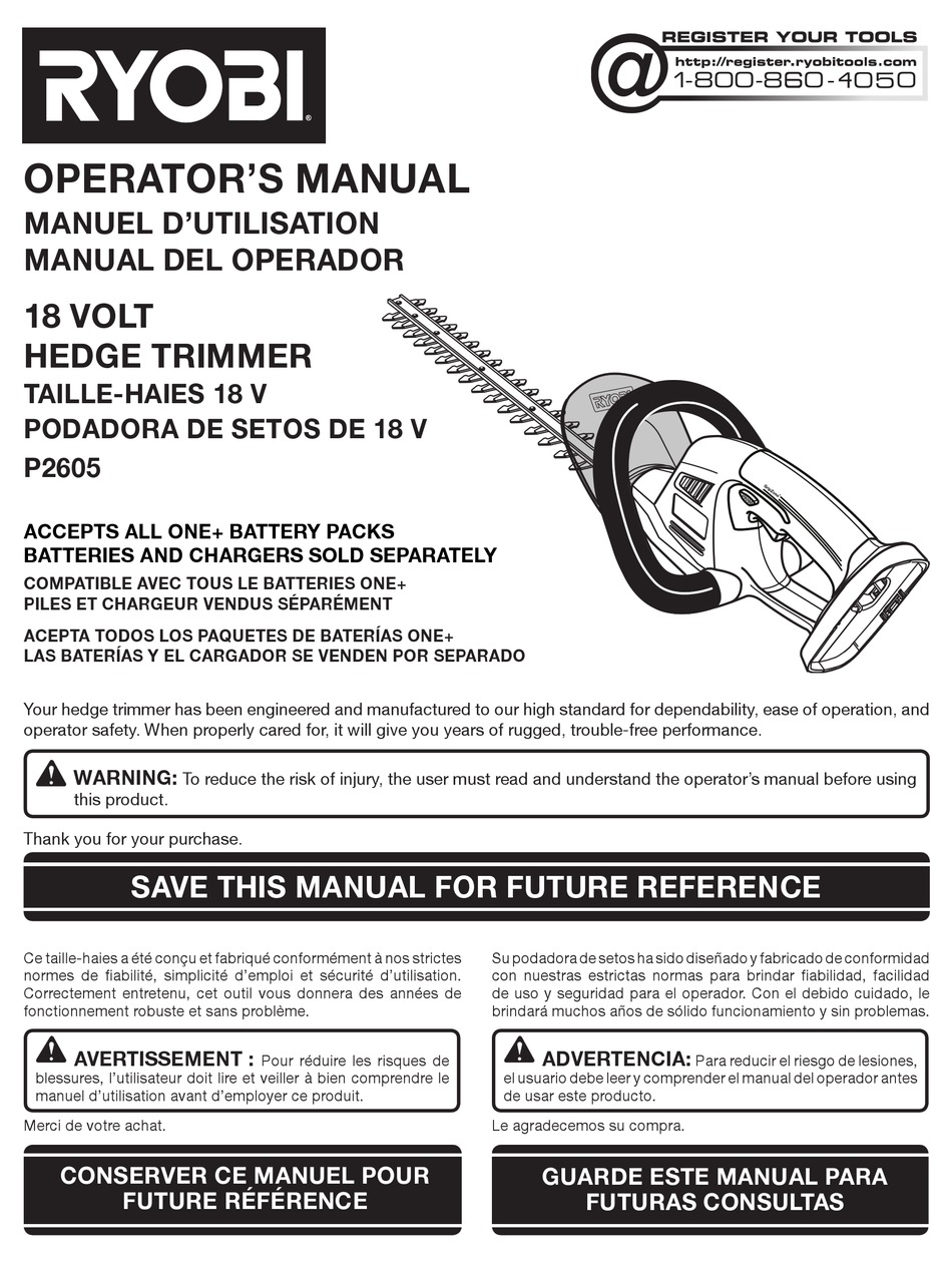 Ryobi P2605 Operators Manual Pdf Download Manualslib