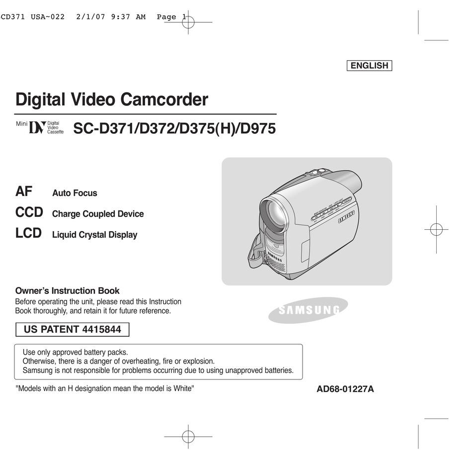 SAMSUNG SC-D371 OWNER'S INSTRUCTION BOOK Pdf Download | ManualsLib