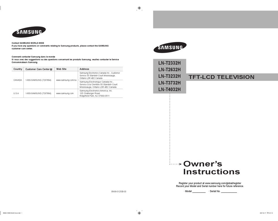 SAMSUNG BN68-01250B-00 OWNER'S INSTRUCTIONS MANUAL Pdf Download