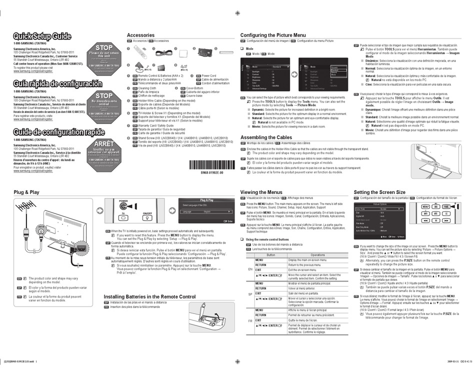 SAMSUNG LN32B640 QUICK SETUP MANUAL Pdf Download | ManualsLib