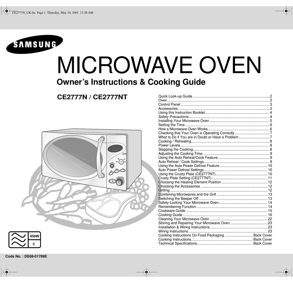 SAMSUNG CE2777N OWNER'S INSTRUCTIONS & COOKING MANUAL Pdf Download