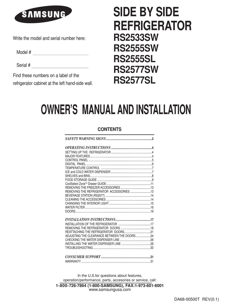 samsung refrigerator model rs2533sw