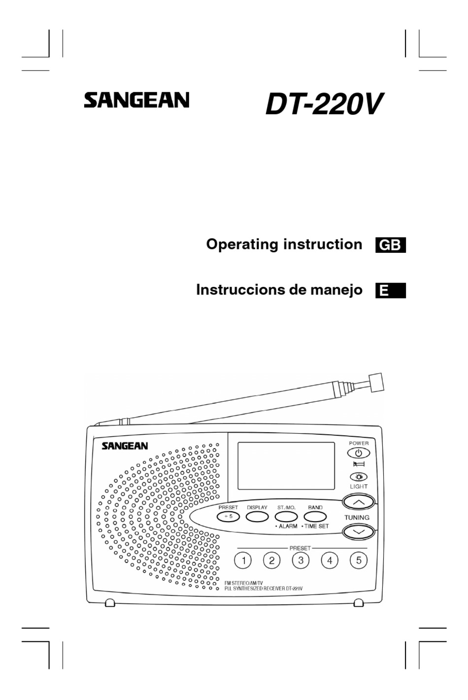 SANGEAN DT220V OPERATING INSTRUCTIONS MANUAL Pdf Download ManualsLib