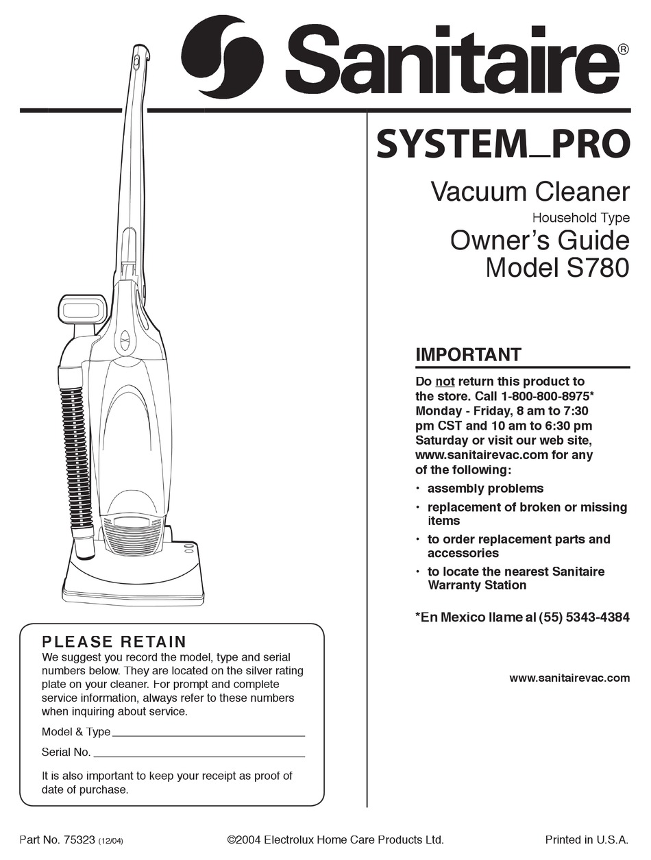 SANITAIRE S780 SYSTEM_PRO OWNER'S 