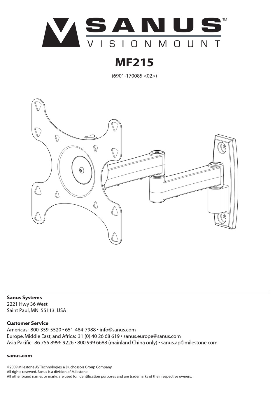 SANUS MF215 USER MANUAL Pdf Download | ManualsLib