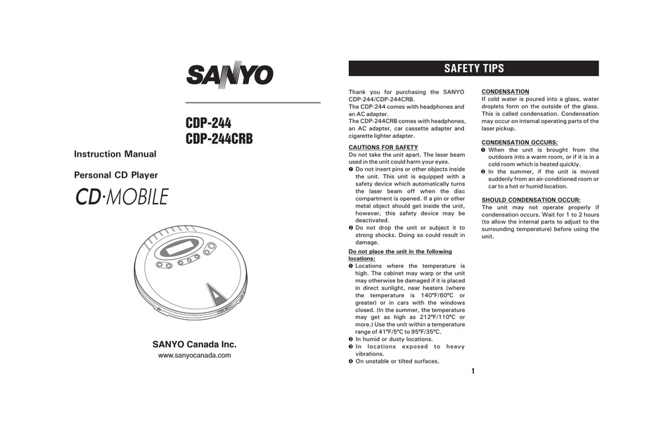 Sanyo Cdp 244 Instruction Manual Pdf Download Manualslib